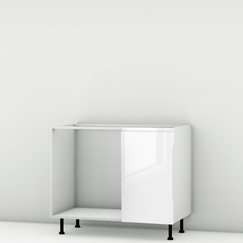 Meuble bas d'angle sous évier blanc brillant poignée intégrée 1 porte 40cm larg. 100cm x H71.5cm