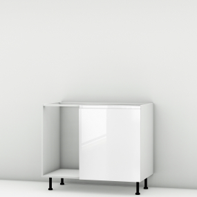 Meuble bas d'angle blanc brillant poignée intégrée 1 porte 60cm larg. 100cm x H71.5cm