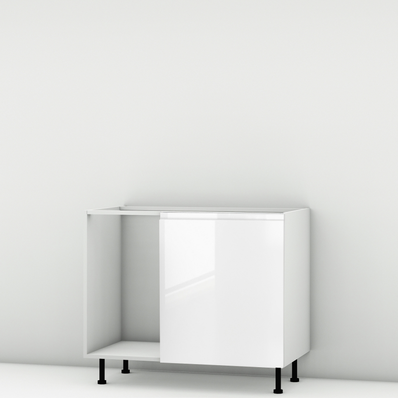 Meuble bas d'angle sous évier blanc brillant poignée intégrée 1 porte 60cm larg. 100cm x H71.5cm