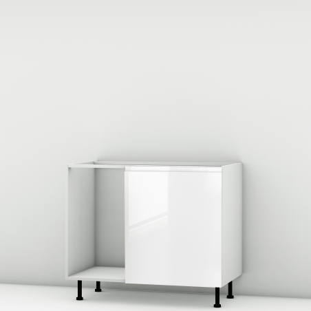 Meuble bas d'angle sous évier blanc brillant poignée intégrée 1 porte 60cm larg. 100cm x H71.5cm