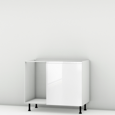 Meuble bas d'angle sous évier blanc brillant poignée intégrée 1 porte 60cm larg. 100cm x H71.5cm