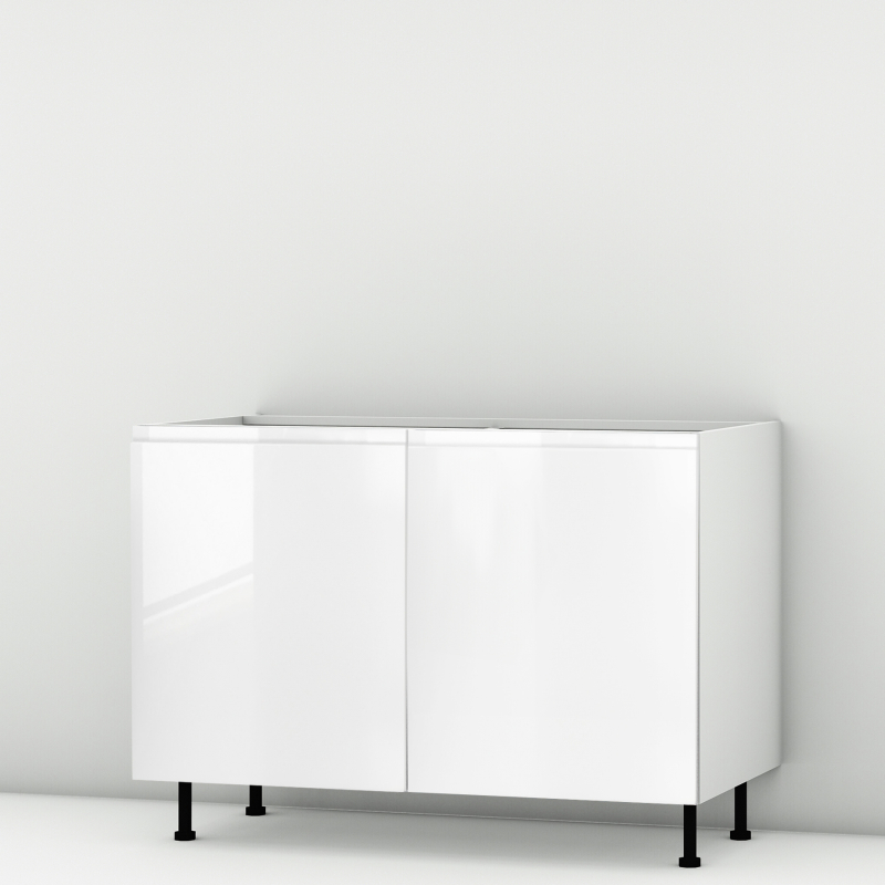 Meuble bas blanc brillant poignée intégrée 2 portes larg. 120cm x H71.5cm