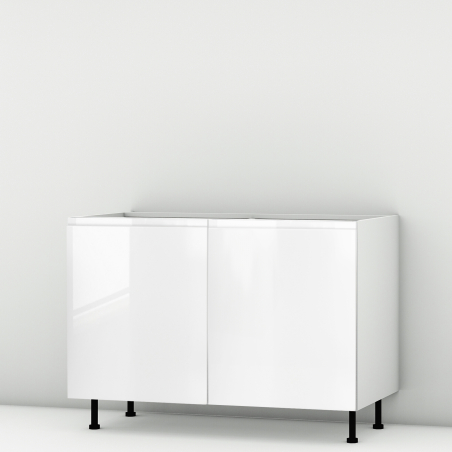 Meuble bas sous évier blanc brillant poignée intégrée larg. 120cm x H71.5cm
