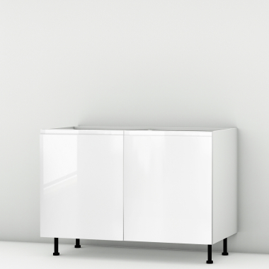 Meuble bas sous évier blanc brillant poignée intégrée larg. 120cm x H71.5cm
