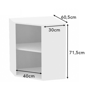 Meuble haut d'angle 45° blanc brillant poignée intégrée larg. 40cm x H71.5cm