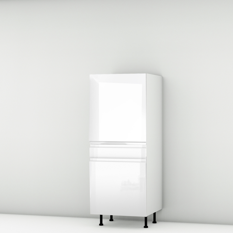 Colonne laquée blanche brillante poignée intégrée 1 porte - 1 porte+tiroir larg. 60cm x H142.6cm