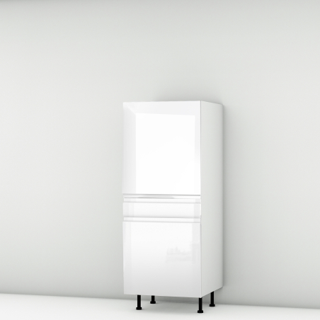Colonne laquée blanche brillante poignée intégrée 1 porte - 1 porte+tiroir larg. 60cm x H142.6cm