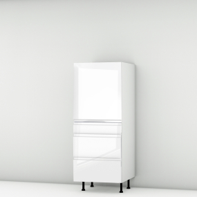 Colonne laquée blanche brillante poignée intégrée 1 porte - 3 tiroirs larg. 60cm x H142.6cm