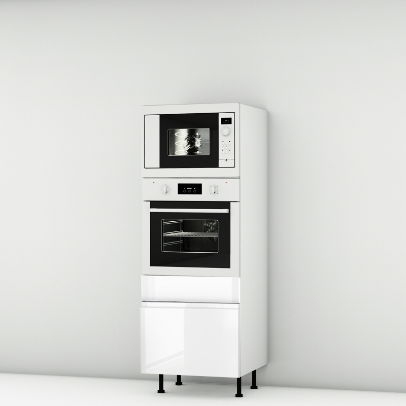 Colonne laquée blanche brillante poignée intégrée 1 MO - 1 four - 1 tiroir larg. 60cm x H156.6cm