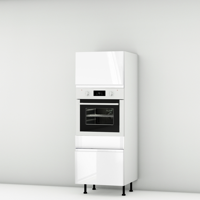 Colonne laquée blanche brillante poignée intégrée 1 porte ouvrante - 1 four - 1 tiroir larg. 60cm x H156.6cm