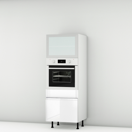 Colonne laquée blanche brillante poignée intégrée 1 porte relevante alu vitrée - 1 four - 1 tiroir larg. 60cm x H156.6cm