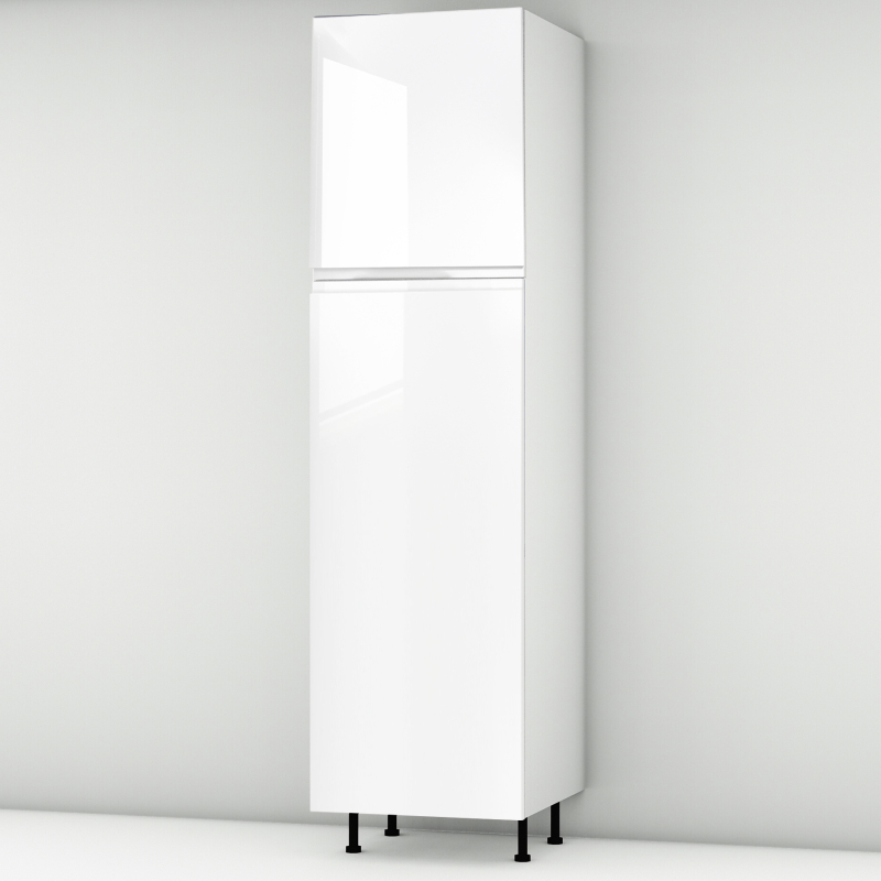 Colonne laquée blanche brillante poignée intégrée 2 portes frigo encastrable L60cm x H213.8cm