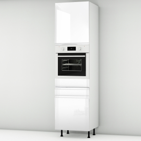 Colonne laquée blanche brillante poignée intégrée 1 porte - 1 four - 1 porte+tiroir larg. 60cm x H213.8cm