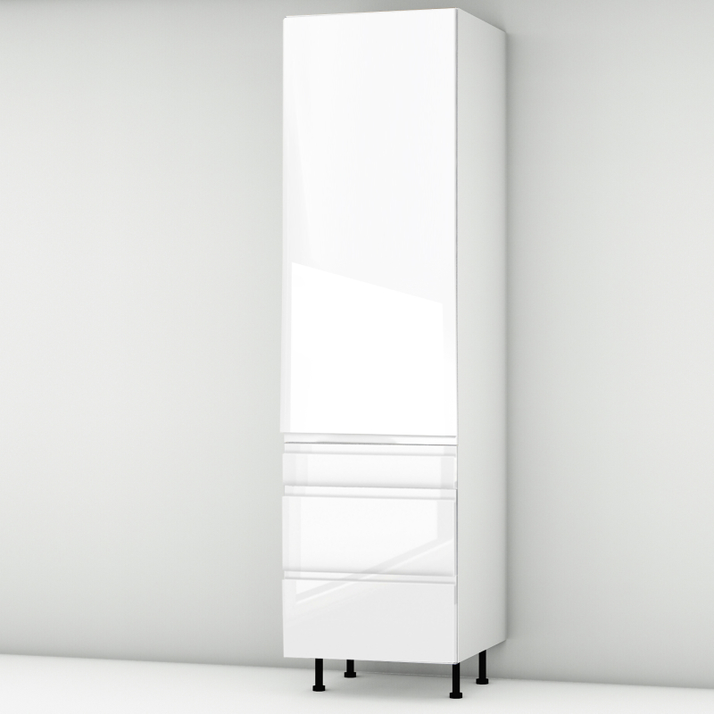 Colonne laquée blanche brillante poignée intégrée 1 porte - 3 tiroirs larg. 60cm x H213.8cm