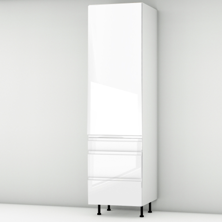 Colonne laquée blanche brillante poignée intégrée 1 porte - 3 tiroirs larg. 60cm x H213.8cm