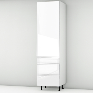 Colonne laquée blanche brillante poignée intégrée 1 porte - 3 tiroirs larg. 60cm x H213.8cm