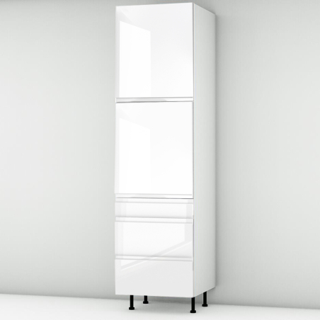 Colonne laquée blanche brillante poignée intégrée 2 portes - 3 tiroirs larg. 60cm x H213.8cm
