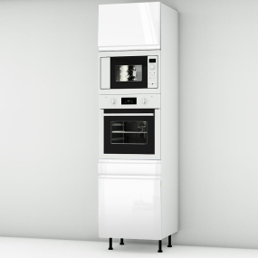 Colonne laquée blanche brillante poignée intégrée 1 porte - 1 four - 1MO - 1 porte+tiroir larg. 60cm x H213.8cm