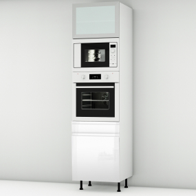 Colonne laquée blanche brillante poignée intégrée 1 porte - 1 four - 1MO - 1 porte+tiroir larg. 60cm x H213.8cm