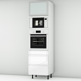 Colonne laquée blanche brillante poignée intégrée 1 porte - 1 four - 1MO - 3 tiroirs larg. 60cm x H213.8cm