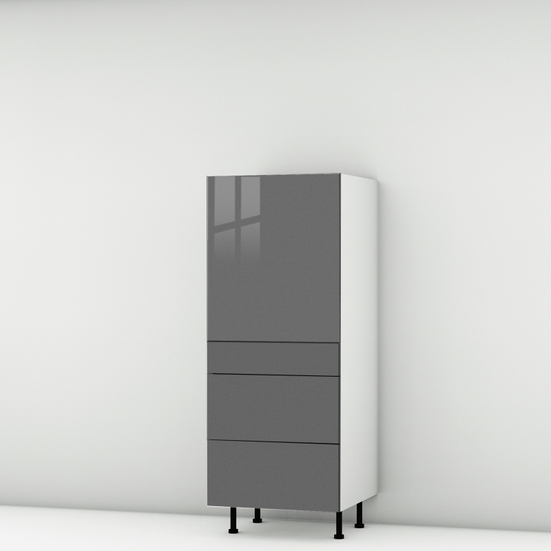 Colonne de cuisine grise brillante 1 porte - 3 tiroirs larg. 60cm x H142.6cm