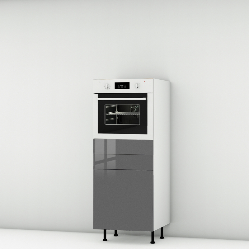 Colonne de cuisine grise brillante 1 four - 1 porte - 1 tiroir larg. 60cm x H142.6cm