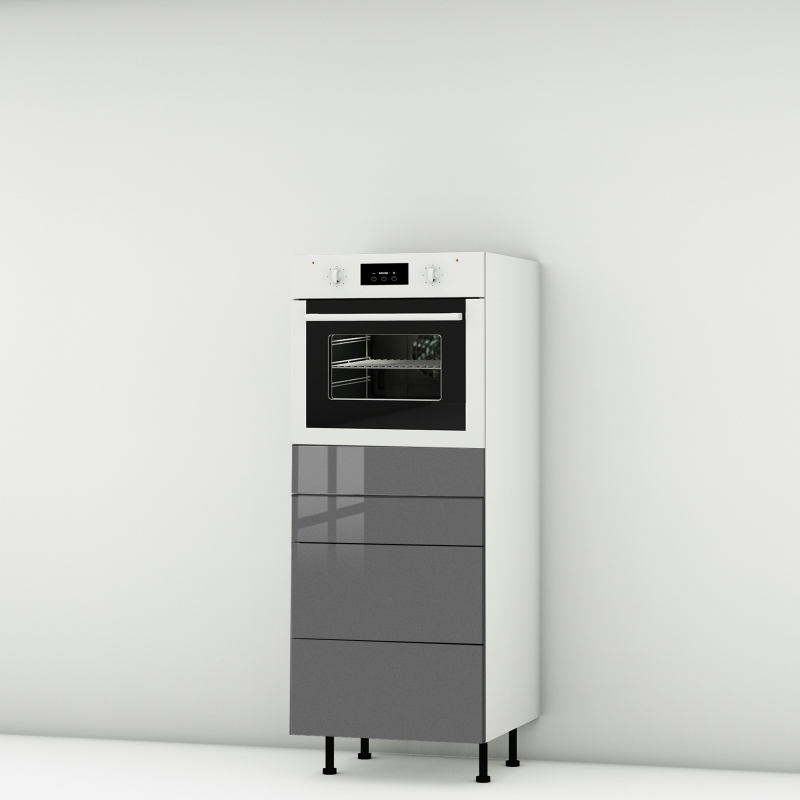 Colonne de cuisine grise brillante 1 four - 3 tiroirs larg. 60cm x H142.6cm