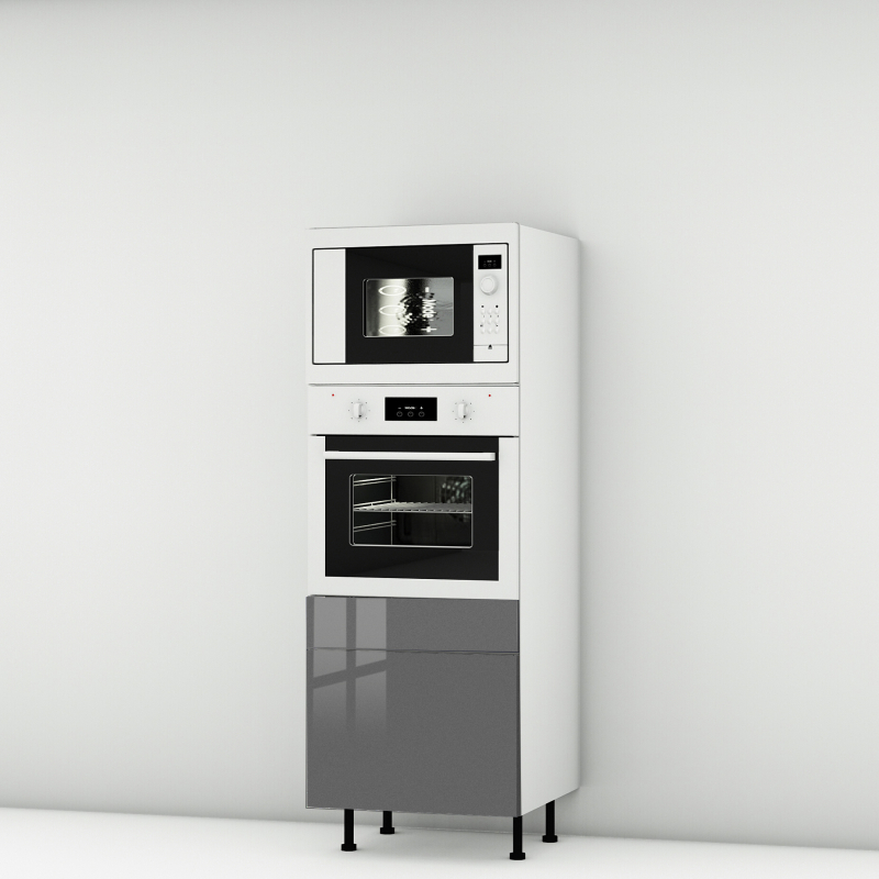 Colonne de cuisine grise brillante 1 MO - 1 four - 1 tiroir larg. 60cm x H156.6cm