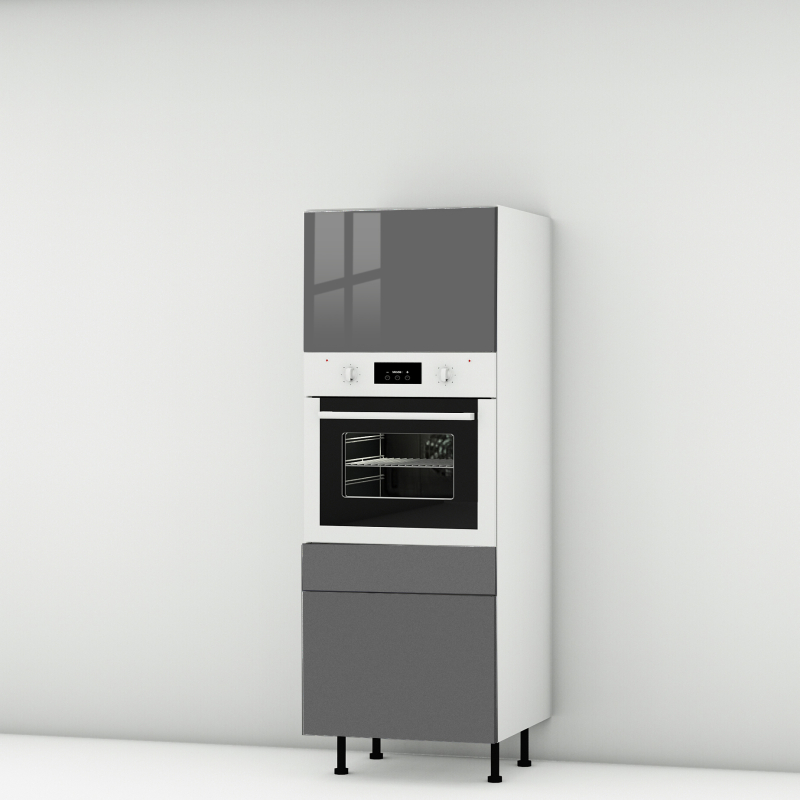 Colonne de cuisine grise brillante 1 porte relevante - 1 four - 1 tiroir larg. 60cm x H156.6cm