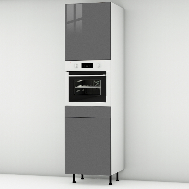 Colonne de cuisine grise brillante 2 portes - 1 four larg. 60cm x H213.8cm