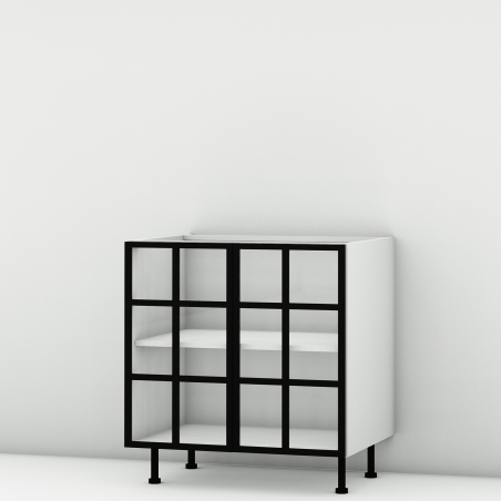 Meuble bas alu noir vitré larg. 80cm x H71.5cm