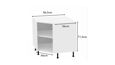 Meuble bas d'angle 45° façade Tasseaux noire larg. 40cm x H71.5cm