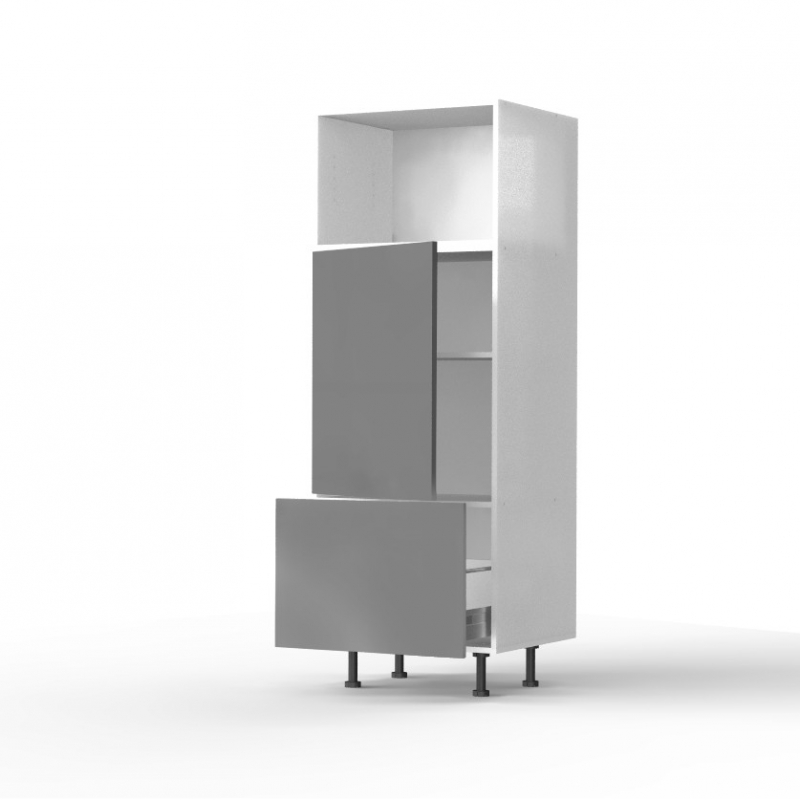 Colonne de cuisine grise brillante 1 MO - 1 porte - 1 tiroir larg. 60cm x H156.6cm