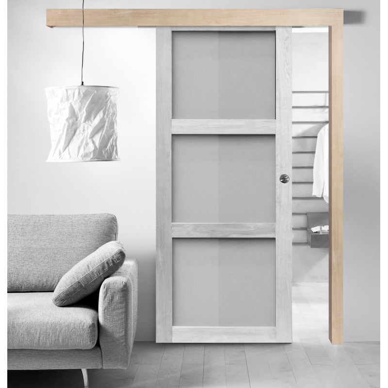 Système coulissant en applique chêne brut