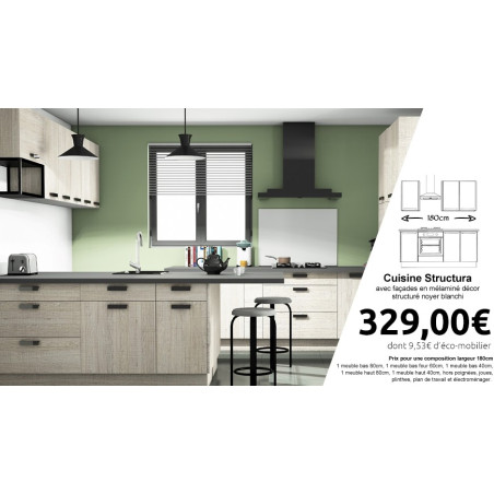 Cuisine en mélaminé décor noyer blanchi │ Mon Espace Maison